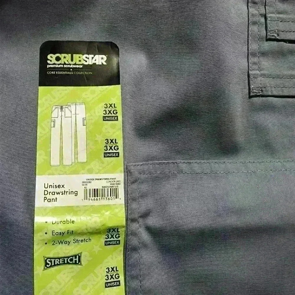 Unisex Scrubstar Core Essentials Scrub Pants Size 3XL Drawstring Tie Condor Grey - Picture 10 of 11